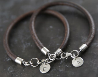 Personalized bracelets, matching bracelets, his and her bracelets, leather bracelets, sterling silver, matching bracelets, etsy gift