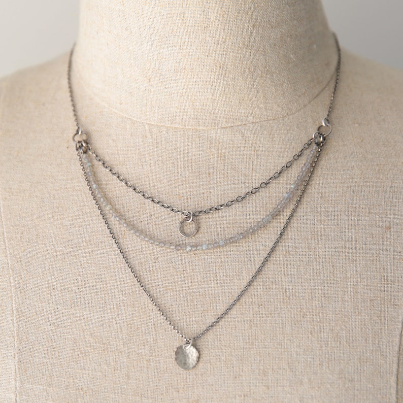 boho necklace gift for her Labradorite necklace boho jewelry necklace silver layered necklace for women bohemian multistrand necklace