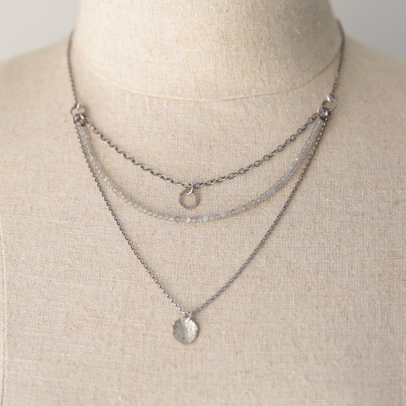 boho necklace gift for her Labradorite necklace boho jewelry necklace silver layered necklace for women bohemian multistrand necklace