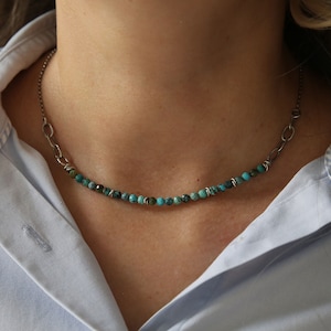 Turquoise necklace in sterling sliver, necklace for women, turquoise choker necklace,turquoise silver necklace,beaded necklace, gift for mom