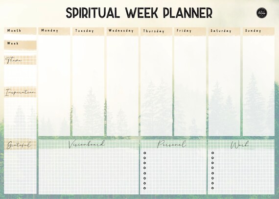 Digital PDF Printable Spiritual Week Planner | Etsy