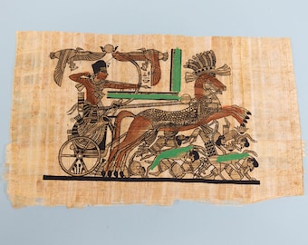 エジプトパピルス画 ラムセスチャリオット ヴィンテージ手描きエジプトパピルス、戦車に乗ったラムセス2世、17 x