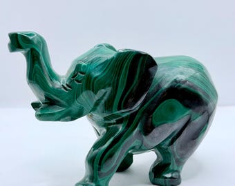 マラカイトの象の彫刻 - 鼻を上にして - Etsy 日本