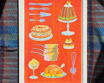 A3 RISO retro French food collection - Christmas vibe print - fluo red