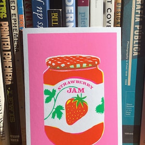 Strawberry jam mini-print fine-art ! Retro-style illustration of a jam jar with gingham cap