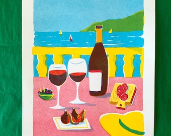 RISO south of France - A4 - Apero in the sunset Wine and figs - sea view meal