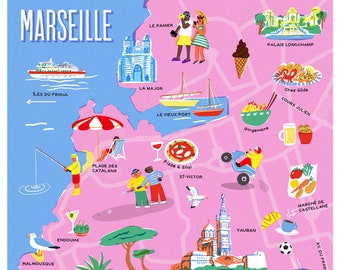 Giclée Marseille map poster A3 art print