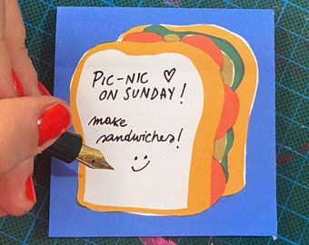 Sandwich sticky notes • kawaii bujo  • original illustration notepad for journaling and groceries
