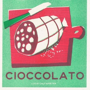 a risograph print of salame di cioccolato A5 with recipe on the back  - Chocolate salami