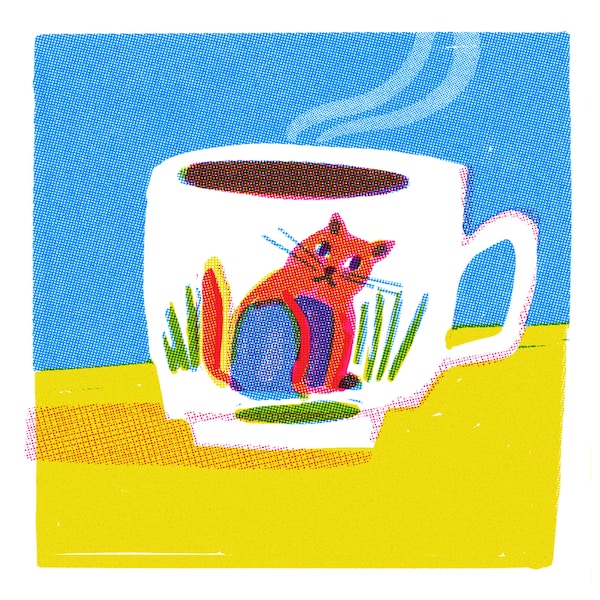 Mini cat print squared fine-art giclée illustration half-tone CAT COFFEE MUG -