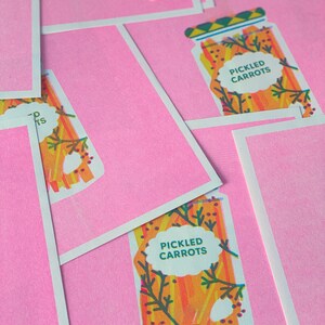 imperfect prints - Pickled Carrots Risograph Print – Retro Kitchen Art, Fluo Pink