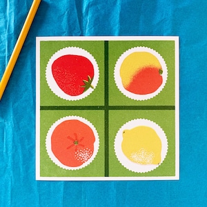 Riso style illustration of a marzipan fruits box