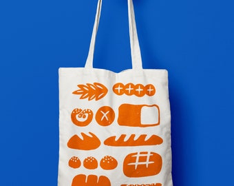 French bread tote bag - screen-printed bakery goods fresh out of the oven! Baguette, brioche, pretzel, loaf ...
