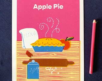 A4 digital print retro look for cooking lovers Apple pie - autumn recipe dessert print -