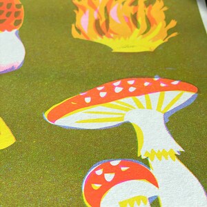 MUSHROOMS RISO fluo A4 riso print of forest fungi collection image 3