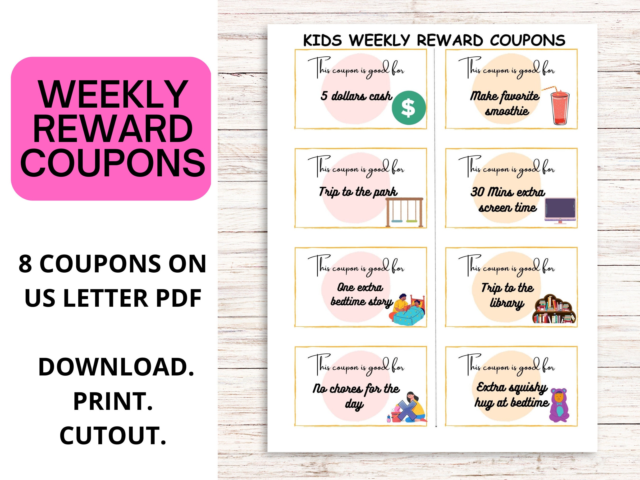 Kids Chore Chart With Weekly and Monthly Coupons Digital Download and Printable Bundle - Etsy