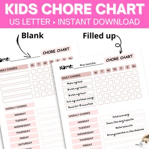 Kids Chore Chart With Weekly and Monthly Coupons Digital Download and ...