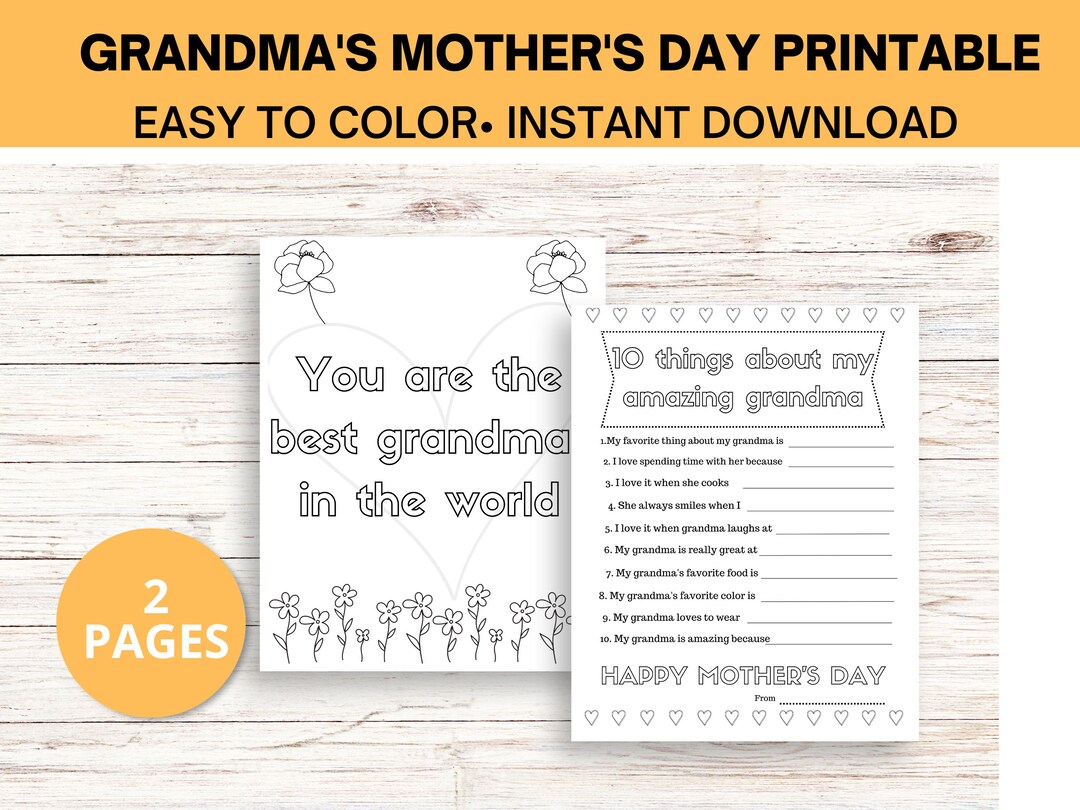 Mother's Day Printable for Grandma, Mother's Day Printable, Mother's ...
