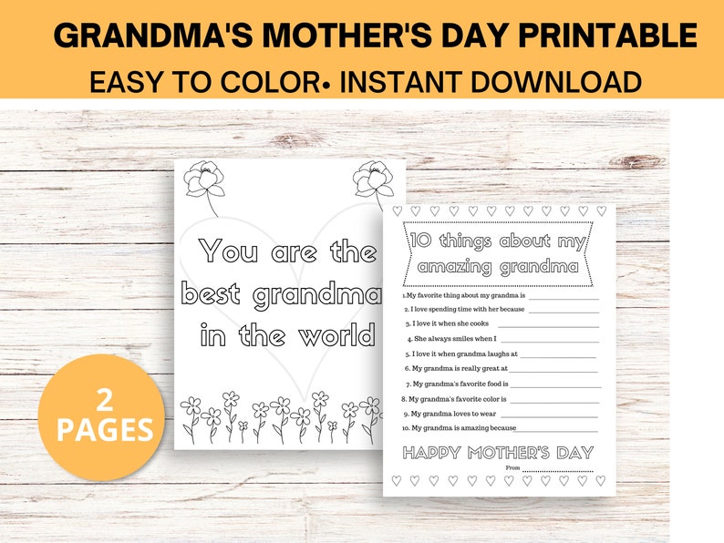 Mother's Day Printable for Grandma Mother's Day - Etsy