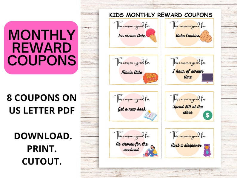 Kids Chore Chart With Weekly and Monthly Coupons Digital Download and Printable Bundle - Etsy
