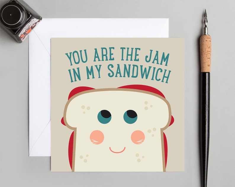 colourful illustration Jam sandwich greetings or note card Bold Blank inside.