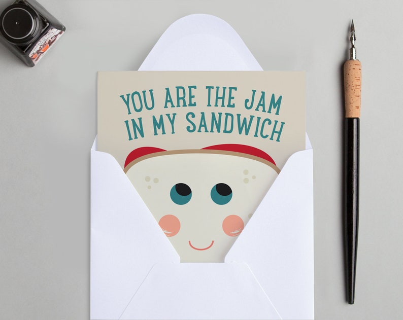 colourful illustration Jam sandwich greetings or note card Bold Blank inside.