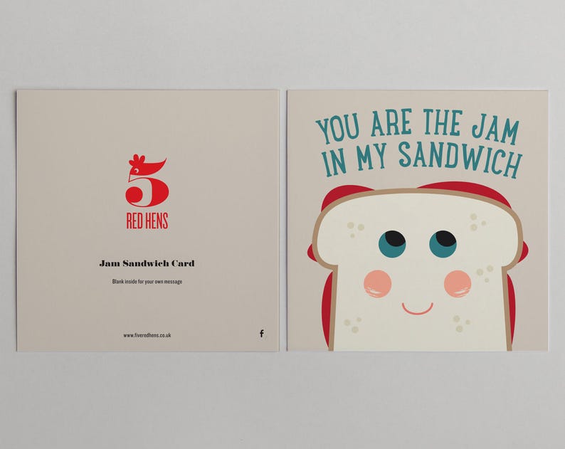 colourful illustration Jam sandwich greetings or note card Bold Blank inside.
