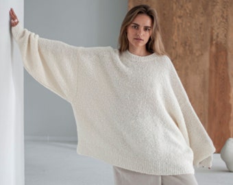 soft and cozy alpaca and merino wool sweater, loose sweater, oversize jumper, knitted jumper, minimalist womens jumper, one size sweater