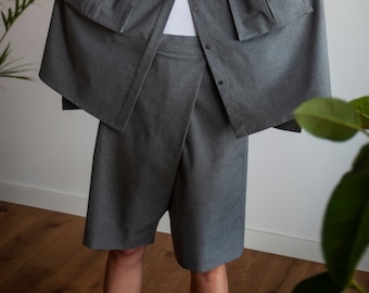 Pantaloncini da costume, pantaloncini a vita alta, pantaloncini da abito, pantaloncini minimalisti, pantaloncini asimmetrici, lino, pantaloncini classici, abbigliamento femminile fatto a mano, atuko