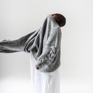 Plaited drop shoulder oversized sweater, wool sweater, cable knit sweater, handmade sweater, plaited sweater, knitted jumper, atuko zdjęcie 2