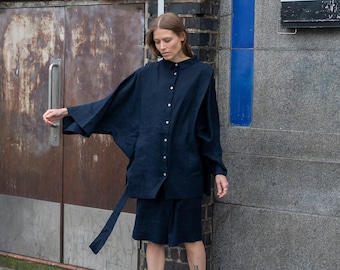 Leinenhemden, übergroße Kimonohemden, übergroßes Hemd, Leinenbluse, Leinenkimono, minimale Leinenkleidung, Kimonoärmel