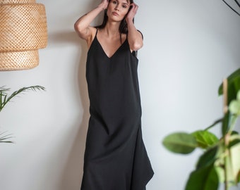 Long slip dress , slip dress, oversized dress, boho women dresses, minimalist clothing, atuko, sustainable, kaftan linen dress