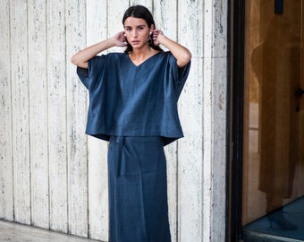 Top kimono in lino, kimono in lino, camicetta in lino, camicetta kimono in lino, camicetta oversize, camicetta taglia unica, camicetta oversize in lino, atuko