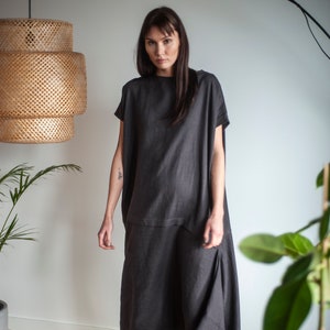 Long linen dress , sleeveless dress, oversized dress, boho women dresses, minimalist clothing, atuko, sustainable, kaftan linen dress image 1