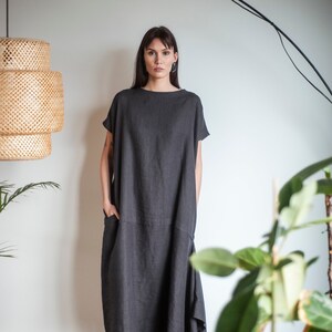 Long linen dress , sleeveless dress, oversized dress, boho women dresses, minimalist clothing, atuko, sustainable, kaftan linen dress Eggplant