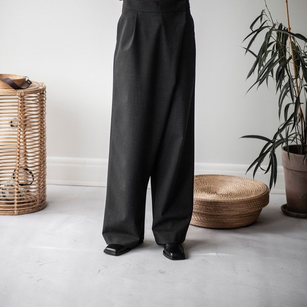 Wool pants, suit trousers, wide wool trousers, high waist winter trousers, sustainable clothes, sustainable clothing, black linen