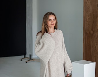 Oversized Baby Alpaca Knit Dress, Merino Wool Tunic, One Size