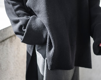 Truien, damestrui, trui van merinowol, oversized trui, minimalistische trui, losse trui, zandtrui, trui met opstaande kraag