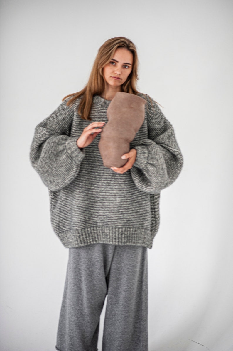 Chunky drop shoulder oversized sweater, wool sweater, cable knit sweater, handmade sweater, big sleeves sweater, knitted jumper, atuko image 8