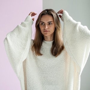 soft and cozy alpaca and merino wool sweater, loose sweater, oversize jumper, knitted jumper, minimalist womens jumper, one size sweater image 8