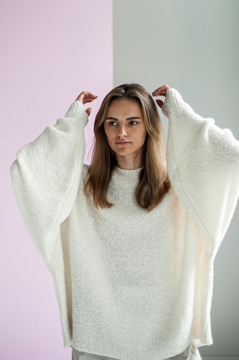 soft and cozy alpaca and merino wool sweater, loose sweater, oversize jumper, knitted jumper, minimalist womens jumper, one size sweater image 8