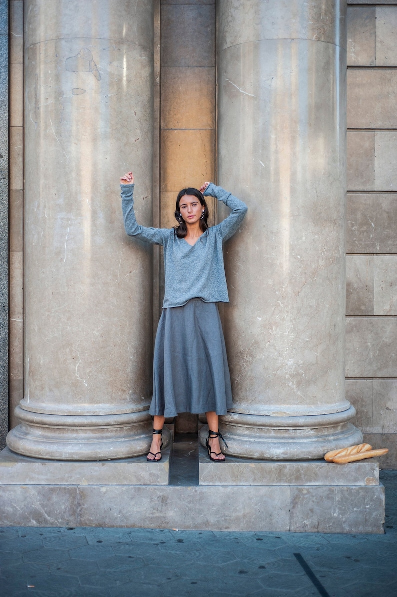 Minimalist skirt, linen skirt, Grey skirt, Circle skirt, Full skirt, Modern skirt, Comfy skirt, linen image 3