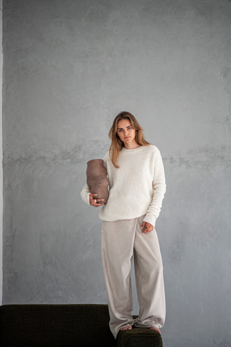 Corduroy high waist pants, corduroy trousers, wide cotton trousers, high waist cotton trousers, sustainable clothes, sustainable clothing image 3