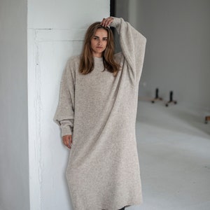 soft cozy dress, oversized baby alpaca loose dress, sweater dress, knit dress, minimalist dress, casual, one size dress, merino alpaca tunic