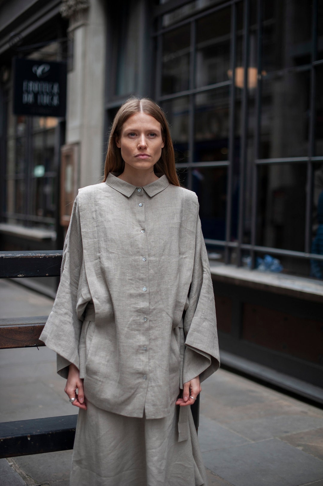 Women's Cotton Linen Oversized Shirt Button-down Kimono HTHYC6NRV2 main image 0