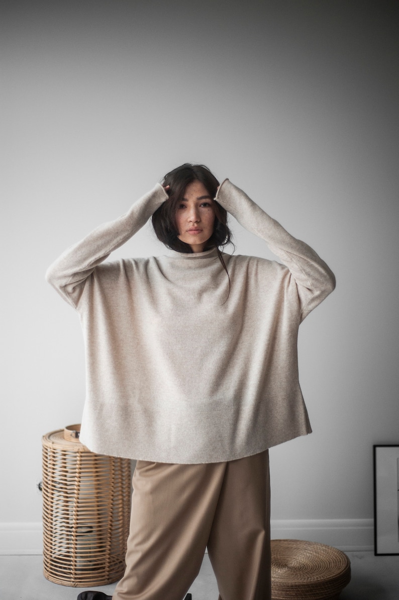 Oversized merino Sweater, minimalist jumper, loose sweater, women's sweaters, minimalist sweater, female cowl neck sweater, light cashmere image 10