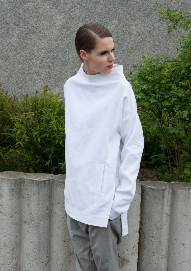 White jumper linen / cotton jacket oversized jumper with | Etsy