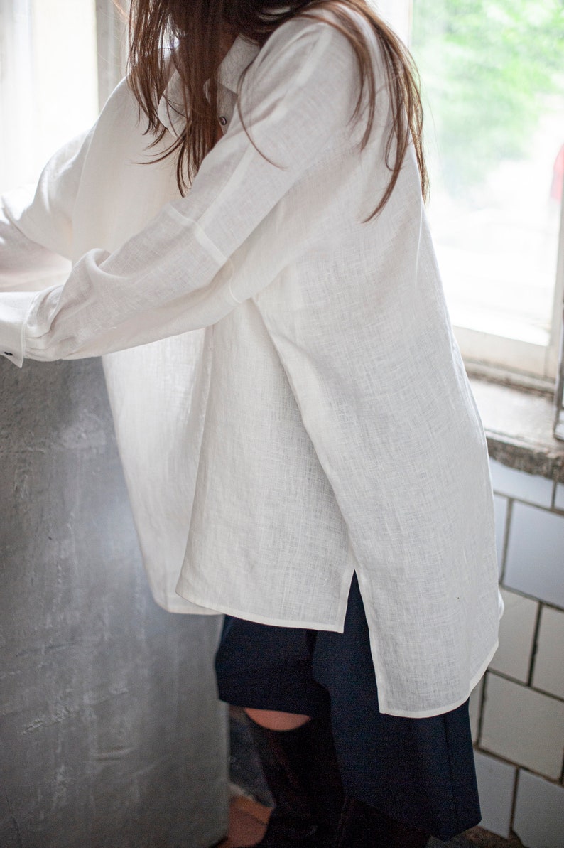 Linen shirts, french cuffs, oversized linen shirts, oversized shirt, linen blouse, linen clothing, minimal linen clothes, boyfriend shirt image 8