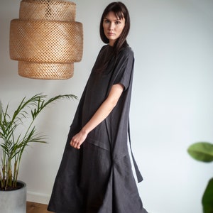 Long linen dress , sleeveless dress, oversized dress, boho women dresses, minimalist clothing, atuko, sustainable, kaftan linen dress image 6