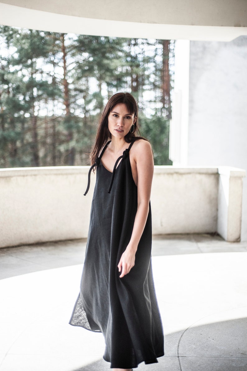 Robe en lin surdimensionnée, Robe Boho, Robe longue, Robe A Line, Robe circulaire, Robe ample, Robe minimaliste, robe en lin surdimensionnée, noir image 10